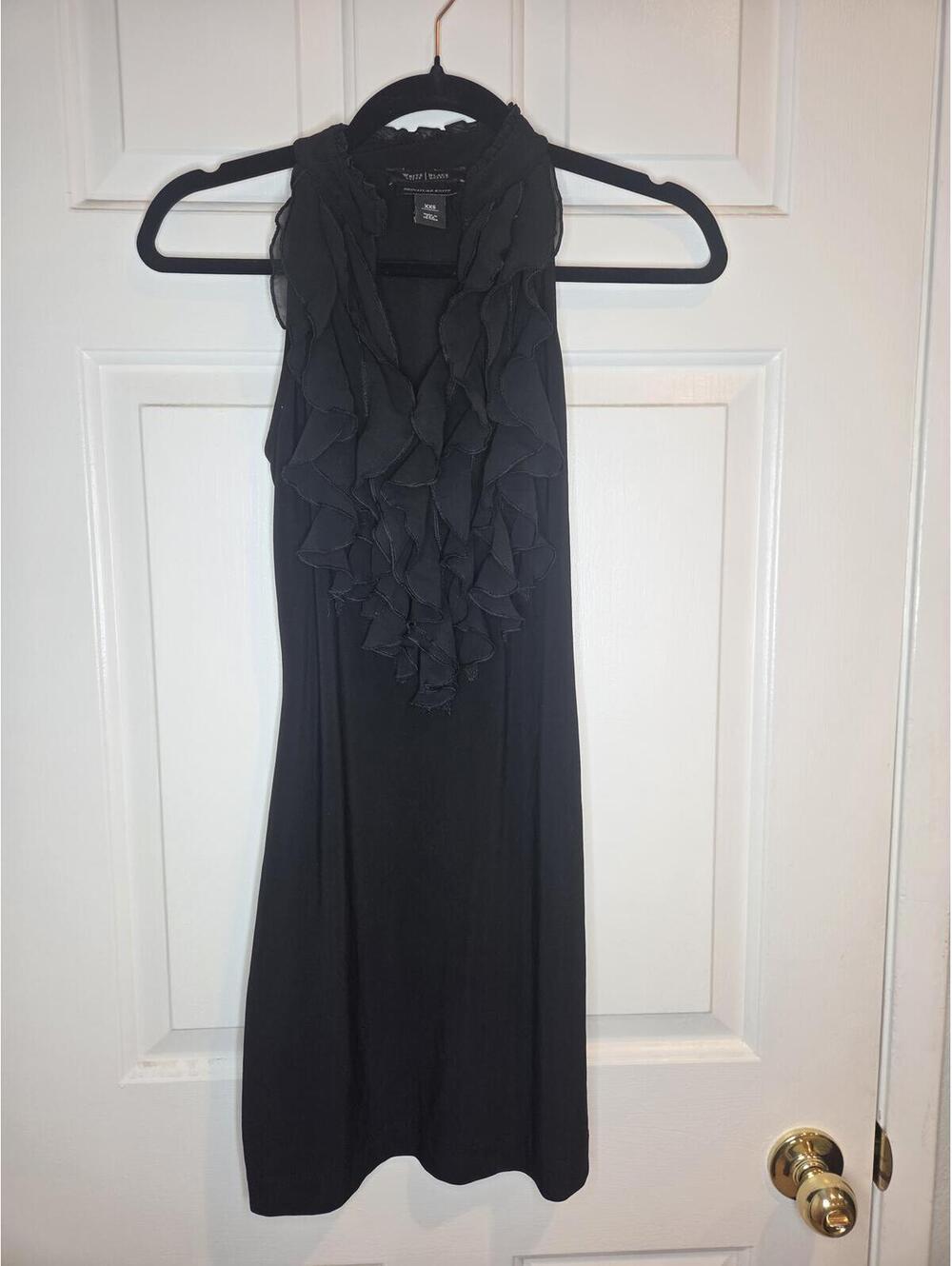 White House Black Market Black Sleeveless Ruffle Neck Knit mini dress XXS - Picture 2 of 11